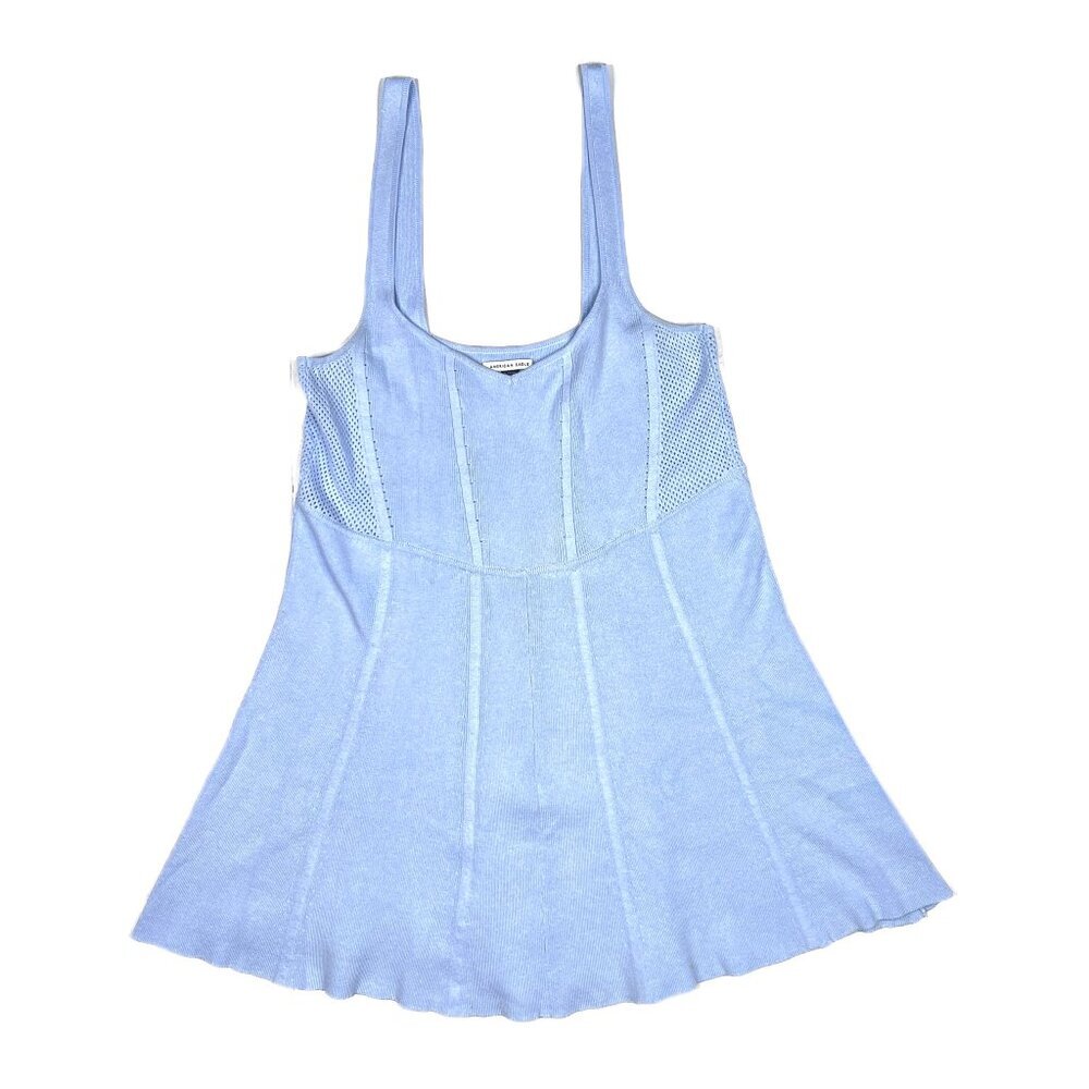 American Eagle Knit Blue Cami Mini Fit and Flare Dress Mesh Side Panels Size XL - Picture 3 of 7